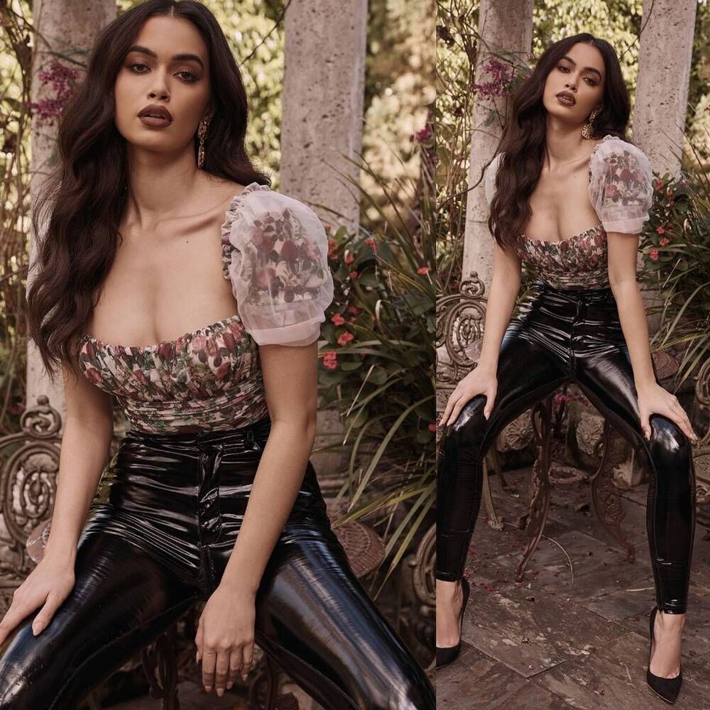 House of Cb Nina vintage floral gathered mesh bodysuit L+